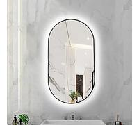 Miroir de salle de bain ovale lumineux avec contrôle tactile à intensité variable 3 couleurs LED cadre en métal noir 40 x 70 cm