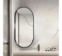 Miroir De Salle De Bain Ovale Miroir Mural D'angle Pivotant 30x60 35x60 40x80 50x80cm Miroir Décoratif Avec Cadre En Métal Miroir De Courtoisie Rotatif À 360 ° HD Antidéflagrant(Black,W40xH80cm)