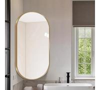 Miroir De Salle De Bain Ovale Miroir Mural D'angle Pivotant Miroir Mural Rotatif Avec Cadre En Métal Rotation 360° Miroir De Courtoisie Hd Pour Salle De Bain Vestiaire(Gold,W30xH60cm)