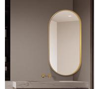 Miroir De Salle De Bain Ovale Miroir Mural D'angle Pivotant Rotatif À 360 ° Miroir Décoratif Avec Cadre En Aluminium Miroir De Maquillage HD Rotatif Et Rétractable(Gold,W35xL60cm)