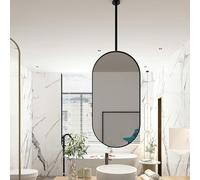 Miroir de salle de bain ovale suspendu au plafond, miroir de courtoisie mural avec cadre en métal noir, miroir de rasage décoratif moderne for la maison Miroirs de salle de bain(23.6"L x 15.8"W)