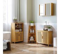 Miroir de salle de bain placard 2 portes - 2 étagères - bambou verni