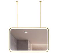 Miroir De Salle De Bain Rectangulaire À Fixation Plafond avec Éclairage LED, Lumières Dimmables 3 Couleurs, Miroir Suspendu Au Plafond avec Éclairage LED, pour Maison Et Hôtel(Gold,130x70CM)