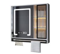 Miroir de salle de bain rectangulaire à LED anti-buée avec miroir mural Smart Touch et rangement au design rustique moderne pour mise à niveau élégante de la salle de bain