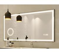 Miroir de salle de bain rectangulaire lumineux avec horloge digitale - 120 x 60 cm - AITANA Noir