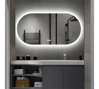 Miroir de salle de bain rétroéclairé à DEL à intensité variable anti-buée HD 130 x 80 cm Design moderne rétro ovale étanche parfait pour la décoration de la maison et les intérieurs élégants