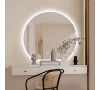 Miroir de salle de bain rétroéclairé à DEL intelligent, 91,4 x 101,6 cm, à intensité variable, interrupteur tactile, anti-buée, incassable, design demi-cercle 3 options de couleur pour dressing