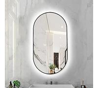 Miroir de salle de bain rétroéclairé à LED 50 x 80 cm Miroir de maquillage mural avec capteur tactile à intensité variable 3 couleurs Cadre en métal Noir Miroir cosmétique pour salle de bains moderne