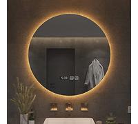 Miroir de salle de bain rétroéclairé à LED avec contrôle tactile anti-buée, montage mural, CRI90+, étanchéité IP44, affichage de l'heure et de la température, éclairage élégant de courtoisie