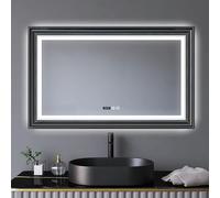 Miroir de salle de bain rétroéclairé à LED - Miroir de maquillage mural moderne avec film anti-buée - Miroir de courtoisie intelligent 3 couleurs pour décoration élégante de salle de bain