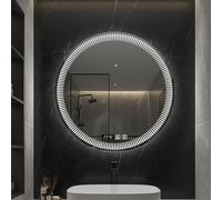 Miroir de salle de bain rond à DEL à intensité variable - Miroir mural moderne anti-buée incassable avec contrôle tactile, éclairage 3 couleurs et affichage de l'heure (70 cm)