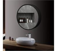 Miroir de Salle de Bain Rond à LED, Armoire à Pharmacie, Miroir de courtoisie Mural, Commande par Interrupteur Tactile à intensité Variable, Porte à battant Simple, Noir C, 70 cm (