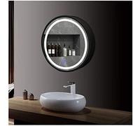 Miroir de Salle de Bain Rond à LED, Armoire à Pharmacie, Miroir de courtoisie Mural, Commande par Interrupteur Tactile à intensité Variable, Porte à battant Simple, Noir a, 70 cm (