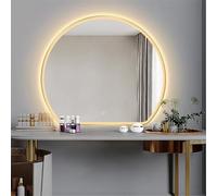 Miroir de salle de bain rond à LED de 100 cm, anti-buée, 3 températures de couleur, réglable, 90 cm, miroir décoratif avec cadre doré (éclairage frontal 50,8 x 43,2 cm)