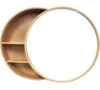 Miroir de salle de bain rond avec étagère, miroir de maquillage mural en bois pour chambre à coucher, miroir de courtoisie rond élégant, économise de l'espace, parfait pour la décoration de la maison