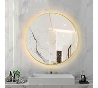 Miroir De Salle De Bain Rond éclairé avec Commande Tactile par Capteur, Fonction De Gradation 3 Couleurs, Miroir De Maquillage Mural Rétroéclairé par LED avec, Golden Frame, 40X40CM