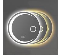 Miroir de salle de bain rond éclairé par LED, miroir de maquillage sans cadre avec contrôle tactile, grossissement réglable, réflexion infinie, 3 couleurs de lumière, double bouton tactile (couleur