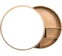 Miroir de Salle de Bain Rond en Bois 2 en 1, Style Simple et Tendance, doré, idéal pour Salon, Salle de Bain, Salon de Coiffure, 50 cm