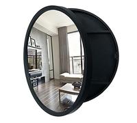 Miroir de salle de bain rond en bois avec étagère - 70 cm - Noir - Miroir de courtoisie rond pour décoration de salle de bain élégante et solutions de rangement