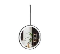 Miroir de salle de bain rond flottant à LED, design à suspendre au plafond, décoration moderne pour maison et hôtel, 60 x 60 cm, finition noire élégante, éclairage éclairé pour une meilleure