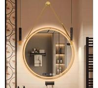 Miroir de salle de bain rond intelligent à LED mural avec lumières 3 couleurs, miroir de courtoisie en alliage d'aluminium anti-buée, affichage de l'heure et de la température