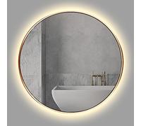 Miroir de salle de bain rond LED Miroir de maquillage lumineux avec métal E pour mur certifié IP44 70 cm d Lumière chaude pour décoration d'intérieur