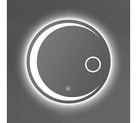 Miroir de salle de bain rond lumineux à LED avec loupe, variateur tactile, 3 lumières LED de couleur, design sans cadre, double bouton tactile (touche unique + lumière blanche)