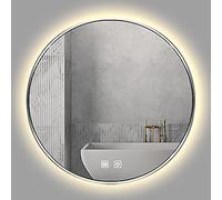 Miroir de salle de bain rond lumineux, montage mural, anti-buée, lumière LED à intensité variable, étanchéité IP44, double contrôle tactile pour un confort ultime