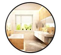 Miroir de salle de bain rond, miroir mural en aluminium noir, 30 x 30 cm, petit miroir de courtoisie, verre de toilette élégant, décoration moderne de lavabo, durable et léger