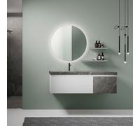 Miroir de salle de bains avec éclairage rond TALOS LED CESA Shine en or mat Ø60 cm - lumière ambiante rétro-éclairée en blanc neutre sur tout le pourtour - adapté aux pièces humides grâce au cadre en