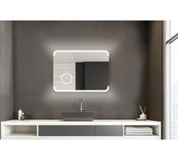 Miroir de salle de bains avec éclairage TALOS LED Harmony - 80 x 60 cm - lumière d'ambiance rétro-éclairée - miroir cosmétique éclairé grossissement 3x horloge digitale