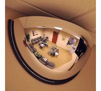 Miroir de sécurité convexe hémisphérique, miroir dôme panoramique à 180°, miroir dôme quart, miroir de sécurité convexe demi-dôme pour plafond allée couloir extérieur entrepôt bureau vue latérale, t