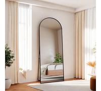 Miroir de Sol Arqué 162 x 53 cm, Grand Miroir Mural en Pleine Longueur, avec Cadre en Aluminium Noir, Miroir Mural à Suspendre ou à Poser, pour Salle de Bain, Chambre, Entrée (Noir, 162 x 53 cm)