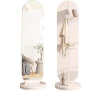 Miroir De Sol en Bois 2-en-1 Rotatif à 360 ° Et Porte-Manteau Porte-Manteau avec Crochets Et étagère De Rangement Miroir Complet Moderne pour Salon Chambre, White