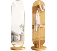 Miroir De Sol en Bois 2-en-1 Rotatif à 360 ° Et Porte-Manteau Porte-Manteau avec Crochets Et étagère De Rangement Miroir Complet Moderne pour Salon Chambre, Log Color