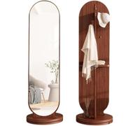 Miroir De Sol en Bois 2-en-1 Rotatif à 360 ° Et Porte-Manteau Porte-Manteau avec Crochets Et étagère De Rangement Miroir Complet Moderne pour Salon Chambre, Brown