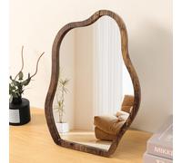Miroir de table compact sur pied avec cadre en bois - Miroir de maquillage mural à suspendre pour salon, chambre à coucher, entrée