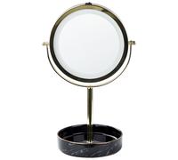 Miroir de Table Doré et Noir en Métal ø20 cm à LED Maquillage Double Face Savoie