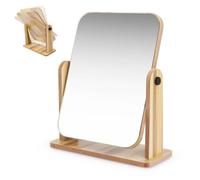 Bois Transparent Haut Miroir Petit Miroir Sur Pied à 360 ° Miroire Miroir de Table Rotatif à 360 Degrés Miroir a Poser Haut Miroir Sur Pied Maquillage Miroir de Bureau en Bois pour Bureau Chambre