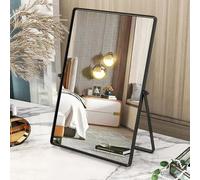 Miroir de table noir - Miroir de maquillage portable - Miroir de vanité - Miroir rectangulaire avec support - Miroir de table unilatéral pour chambre à coucher, salon, bureau