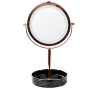 Miroir de Table Or Rose et Noir Métal ø20 cm à LED Maquillage Double Face Savoie
