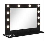 Vidaxl Miroir De Maquillage Chêne Noir Bois De Chêne Massif, Verre Trempé