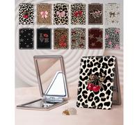 Miroir de vanité portable style Millennium Y2K série imprimé léopard, miroir à main pliable léger ultra-fin pratique, PU, convient à de multiples scénarios et à toutes les personnes, petit miroir rect