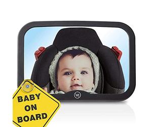 Miroir de voiture pour bébé pour appui-tête | Rétroviseur incassable & extra grand | Miroir de siège arrière pour bébé | Premier équipement de bébé Accessoires (360° pivotant)