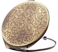 Miroir de voyage compact rétro en métal grossissant 1x/2x compact portable pliable utilisé comme une petite loupe pour portefeuilles. Convient pour le maquillage et les voyages (bronze)