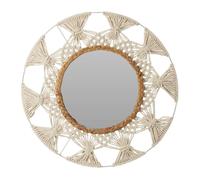 Miroir décoratif avec cadre en macramé et rotin, Ø 45 cm