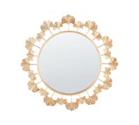 Miroir Décoratif Glamour Métal Doré Rond 60 cm Feuilles d'Arbre Ginkgo Couloir