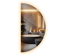 Miroir Demi Rond Lumineux LED 30x60 cm avec Éclairage Lumières LED Lumière Chaude sans Cadre Suspendu avec Kit de Montage pour Salle de Bain Salon Vestiaire Horizontal Vertical