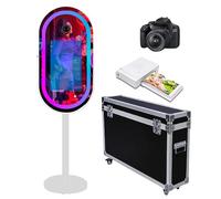 Miroir elliptique avec cadre LED pour selfie, écran tactile de 54,6 cm, miroir magique pour fête, événement, mariage avec lumière RVB (blanc, cabine photo, appareil photo, mini imprimante)