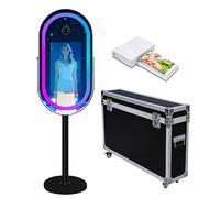 Miroir Elliptique Photo Cabine Selfie LED Cadre Portable 21.5 Pouces Tactile Miroir Magique Machine Cabine pour Fête Événements Mariage avec Lumière RGB (Noir, Photo Cabine + Mini Imprimante)